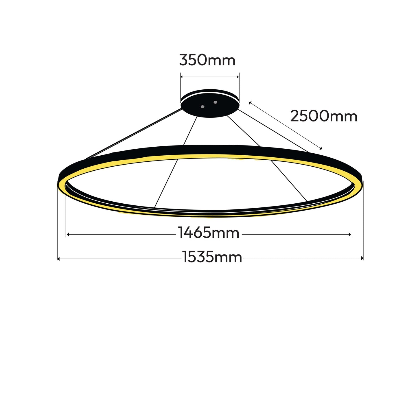 Measured drawing of the 1.5m Curva halo LED Pendant Light.