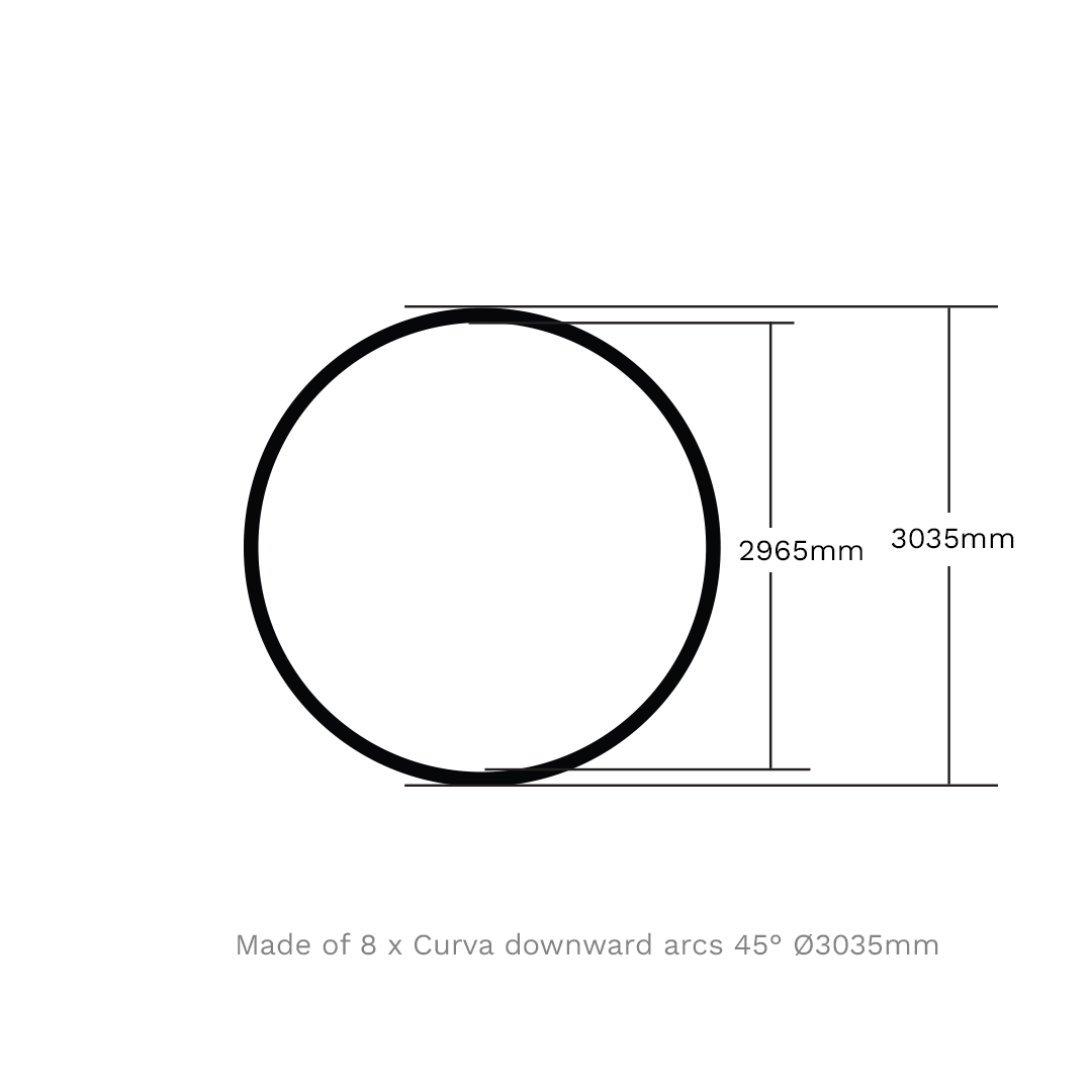 Dimension drawing for the round halo Curva light fitting.