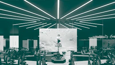 An exciting lighting design within an gym.