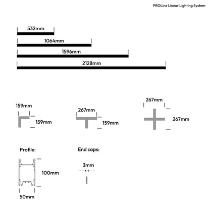 Options available to create a bespoke LED linear light in straight lines and right-angled shapes.