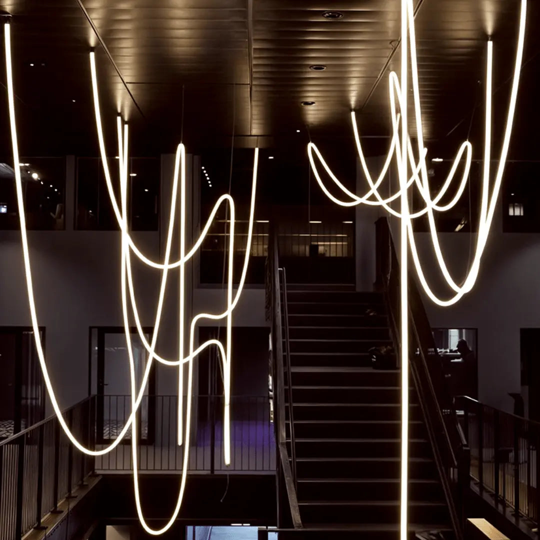Flexible 360 linear led rope suspended from the ceiling