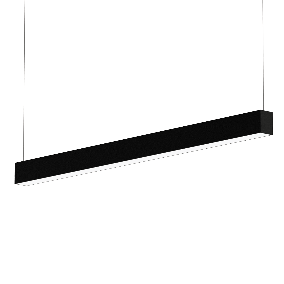 A black 1.5m suspended linear LED ceiling light.