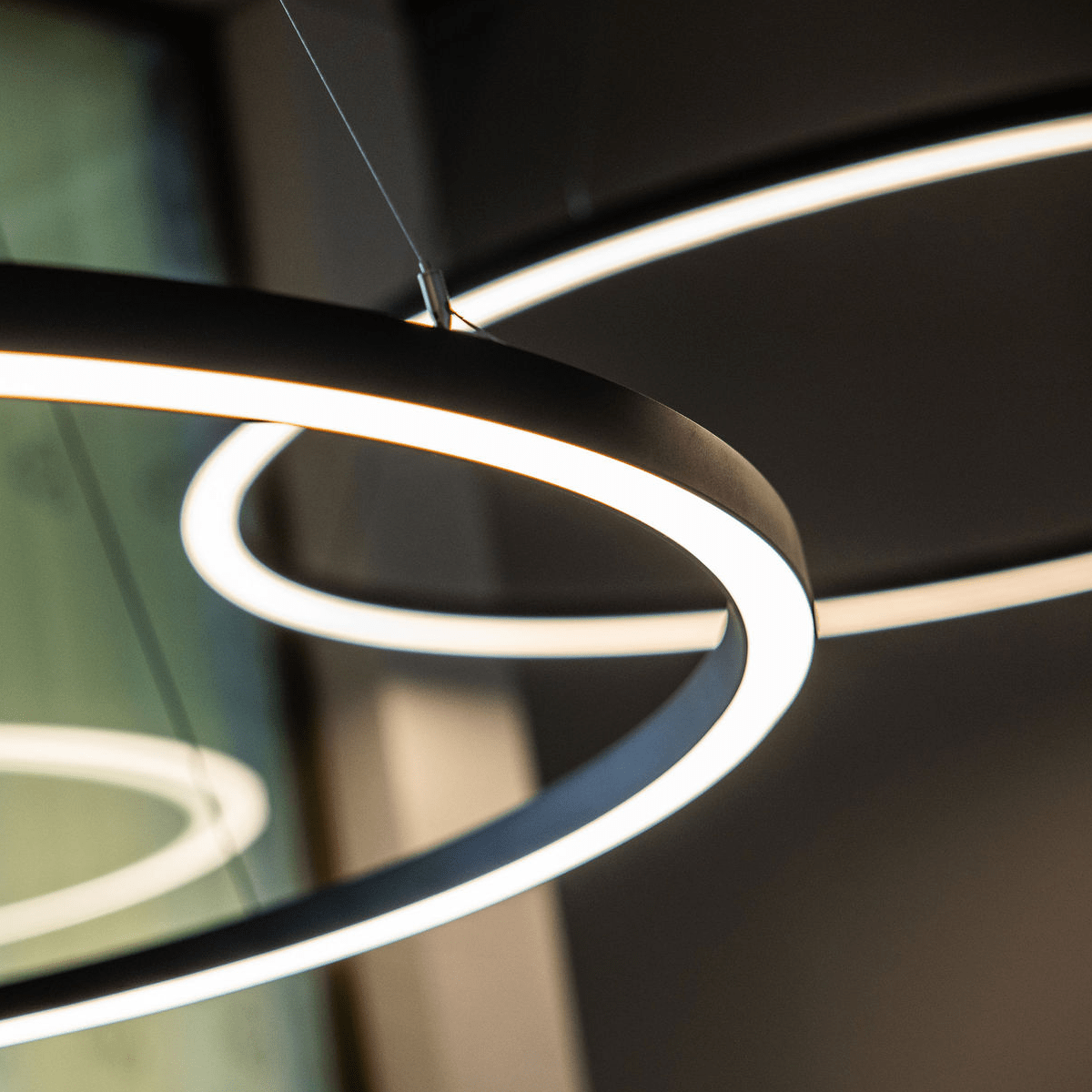 Close up of circular black LED lights created bespoke.