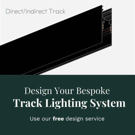 Direct/Indirect lighting track for the Embelia light system. 'Design your own bespoke track lighting system. Use our free design service'.