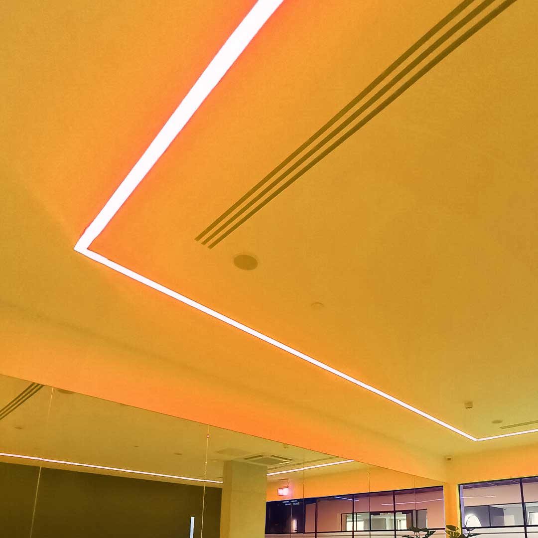 Gym custom colour lighting in orange.