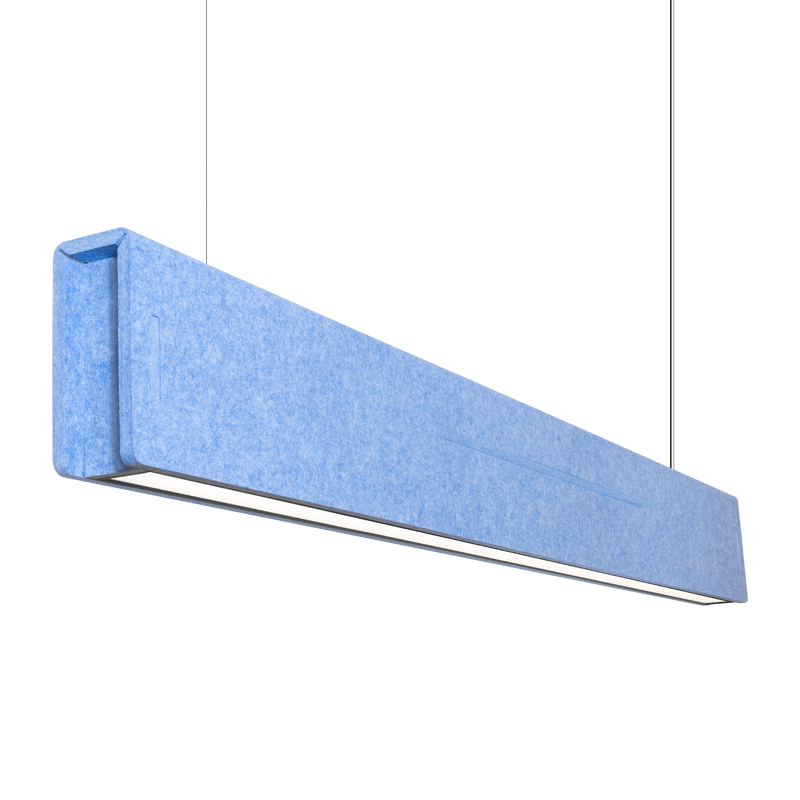 A light blue acoustic baffle led ideal for commercial lighting.