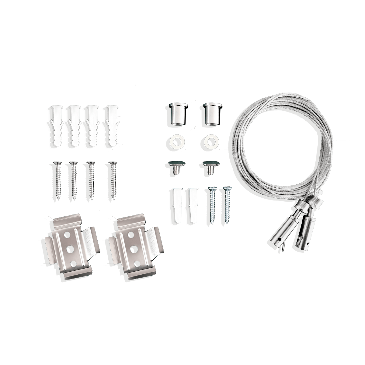 The suspension and surface mounting kit provided with each linear Skyline light.