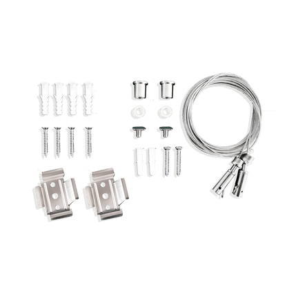 The suspension and surface mounting kit provided with each linear Skyline light.