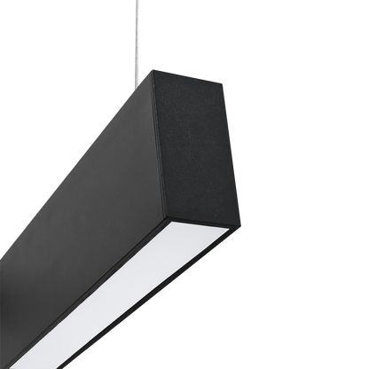 PROLine suspended linear LED light in black for commercial interiors