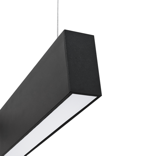 PROLine suspended linear LED light in black for commercial interiors
