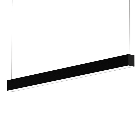1.2 Linear LED Skyline ceiling fitting light in black and suspended with two suspension points.