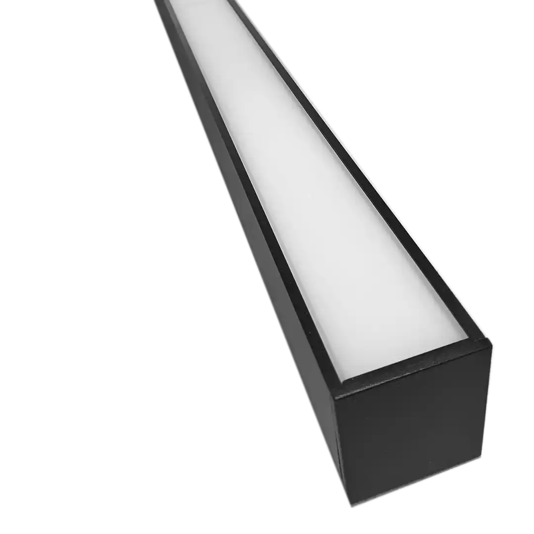 Close up of rectangular black light fixture 