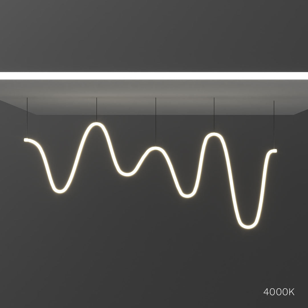 360-degree flexible LED rope light suspended from ceiling for decorative and architectural lighting