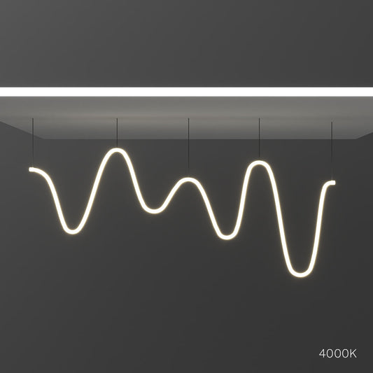 360-degree flexible LED rope light suspended from ceiling for decorative and architectural lighting