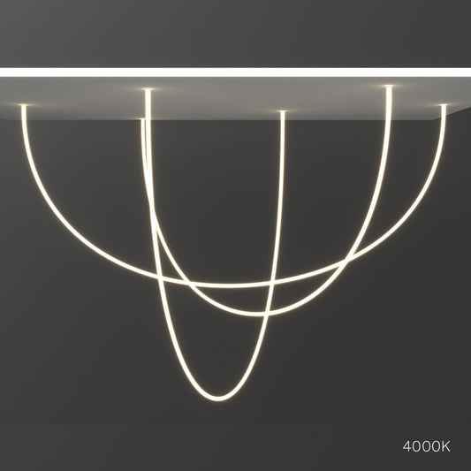 Modern curved LED rope light suspended from the ceiling in a contemporary interior design in 4000K